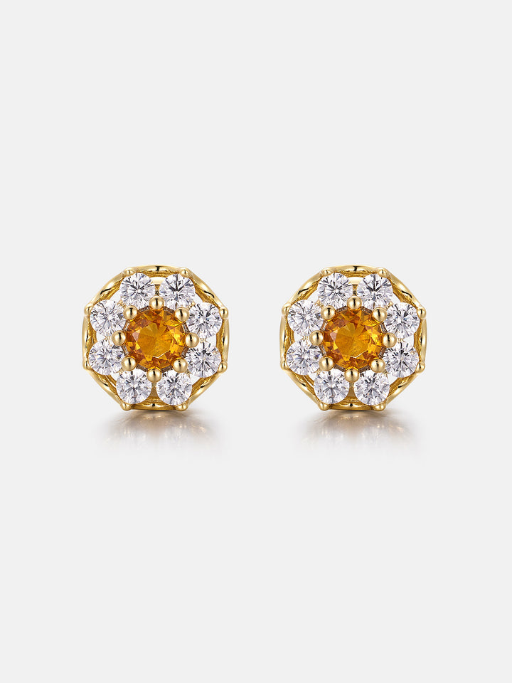 Centre Yellow Moissanite Floral Halo Stud Earrings