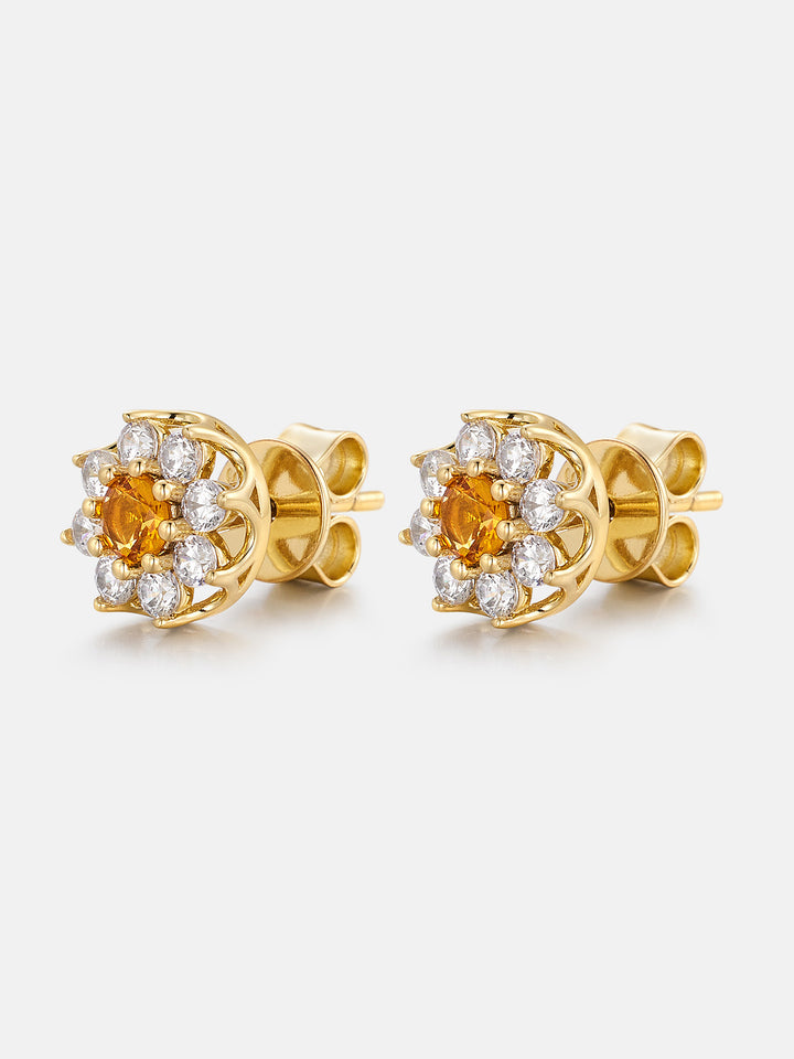 Centre Yellow Moissanite Floral Halo Stud Earrings