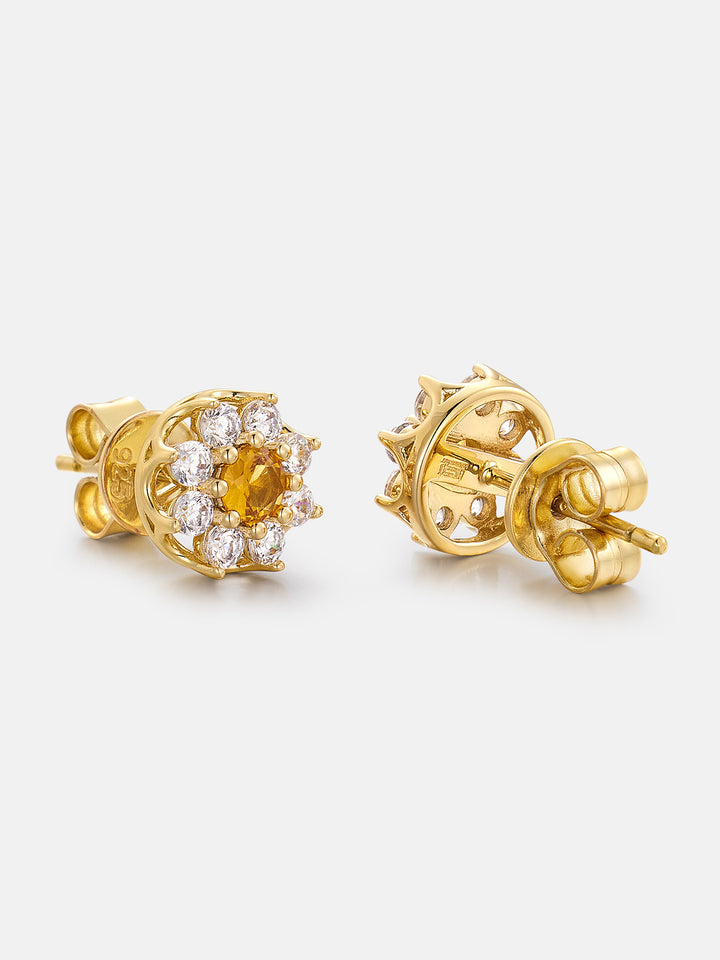 Centre Yellow Moissanite Floral Halo Stud Earrings
