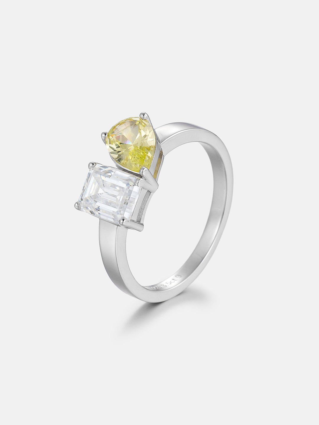 Yellow Pear & Emerald Moissanite Toi et Moi Ring