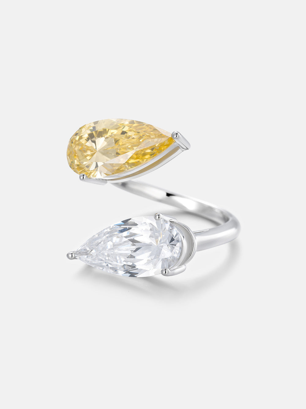 Yellow & White Pear Cut Gem Toi et Moi Ring