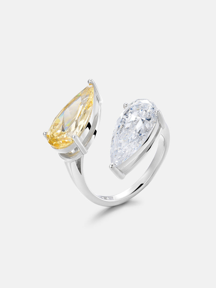 Yellow & White Pear Cut Gem Toi et Moi Ring