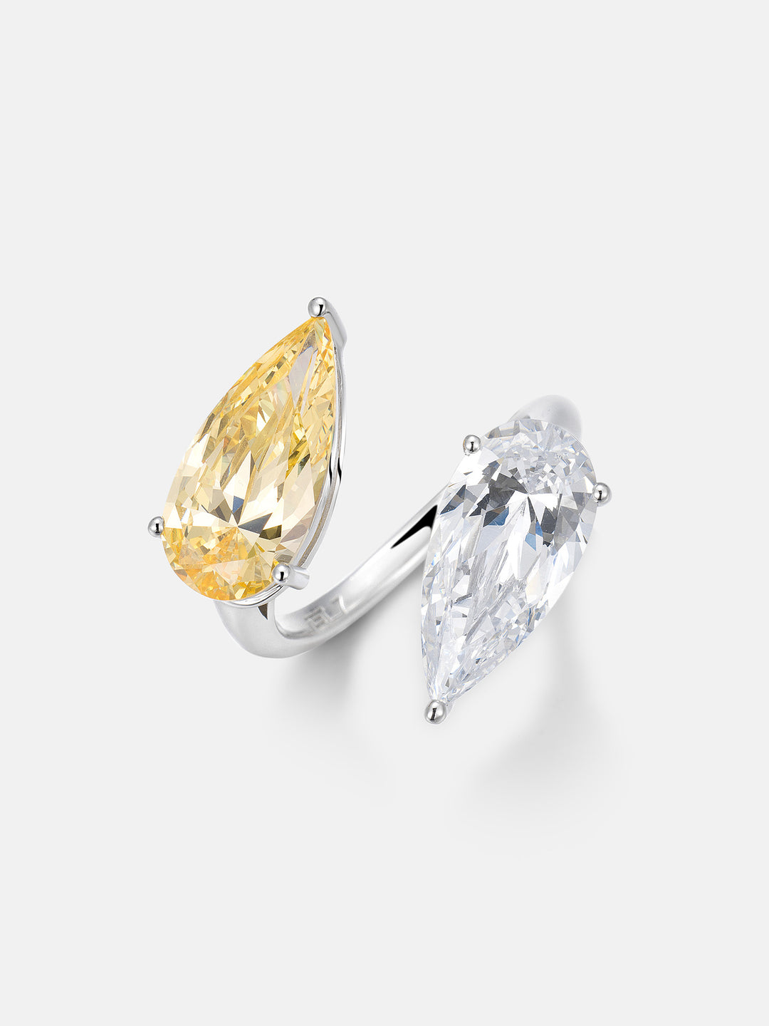 Yellow & White Pear Cut Gem Toi et Moi Ring