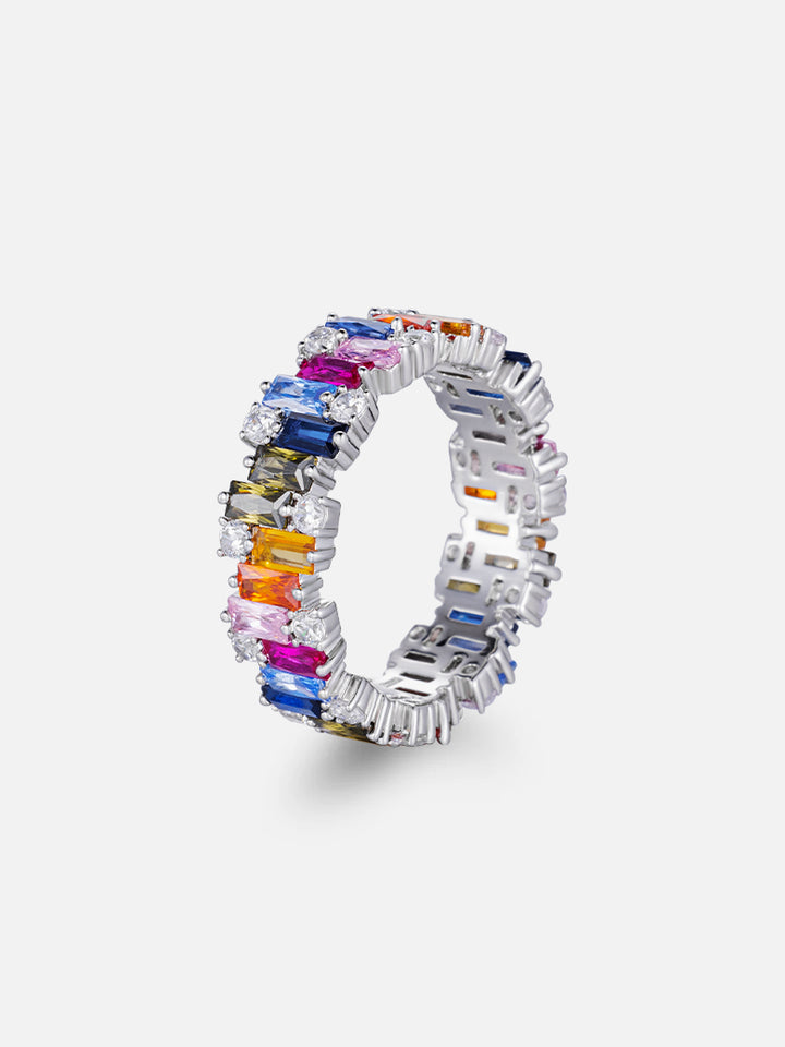S925 Moissanite Multi-Coloured Gemstone Eternity Rings