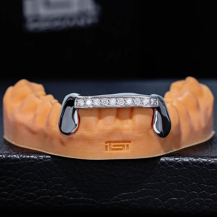 Diamond Bridge Grillz w/ Solid Gold Fangs