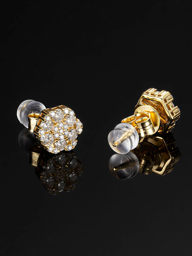 Solid Gold Moissanite Cluster Hexagon Earrings