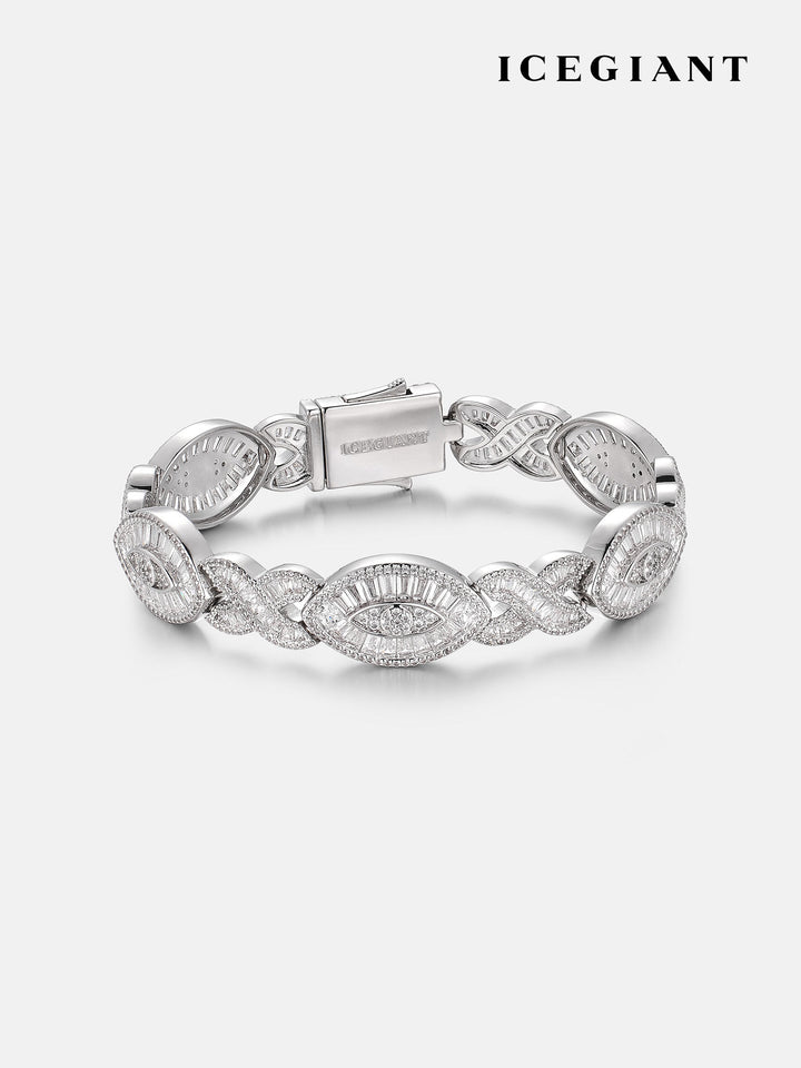 ICEGIANT S925 12MM Baguette Moissanite Evil Eye Infinity Link Bracelet