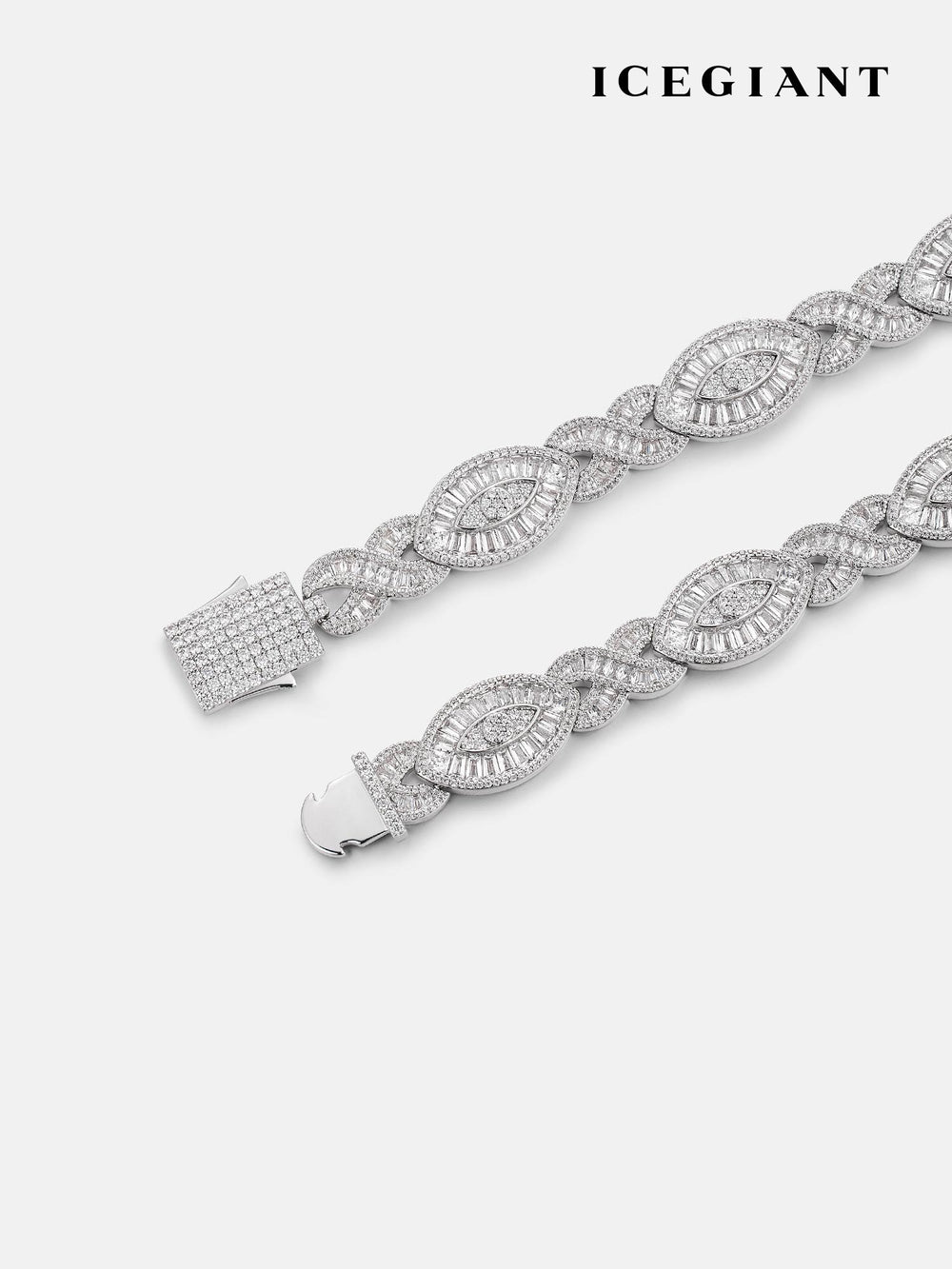 ICEGIANT S925 12MM Baguette Moissanite Evil Eye Infinity Link Bracelet