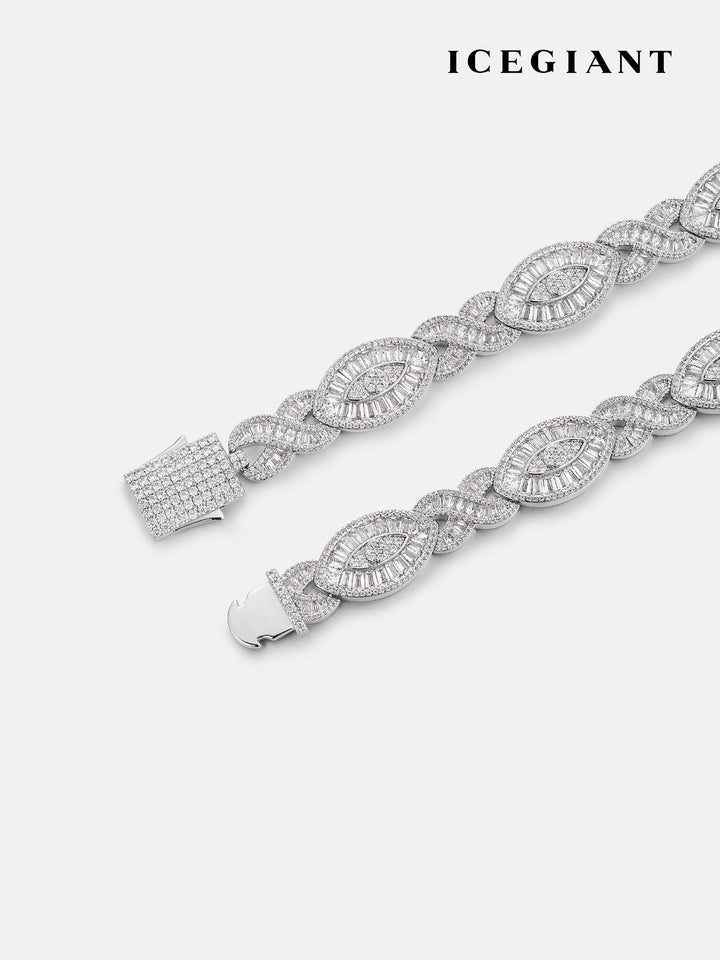 ICEGIANT S925 12MM Baguette Moissanite Evil Eye Infinity Link Bracelet