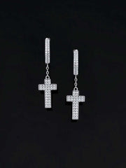 925 Sterling Silver Cross Earrings with  Double-sided drill