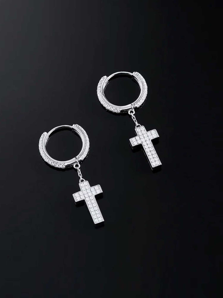 925 Sterling Cross Earrings Double sided drill