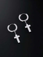 925 Sterling Silver Cross Earrings with  Double-sided drill