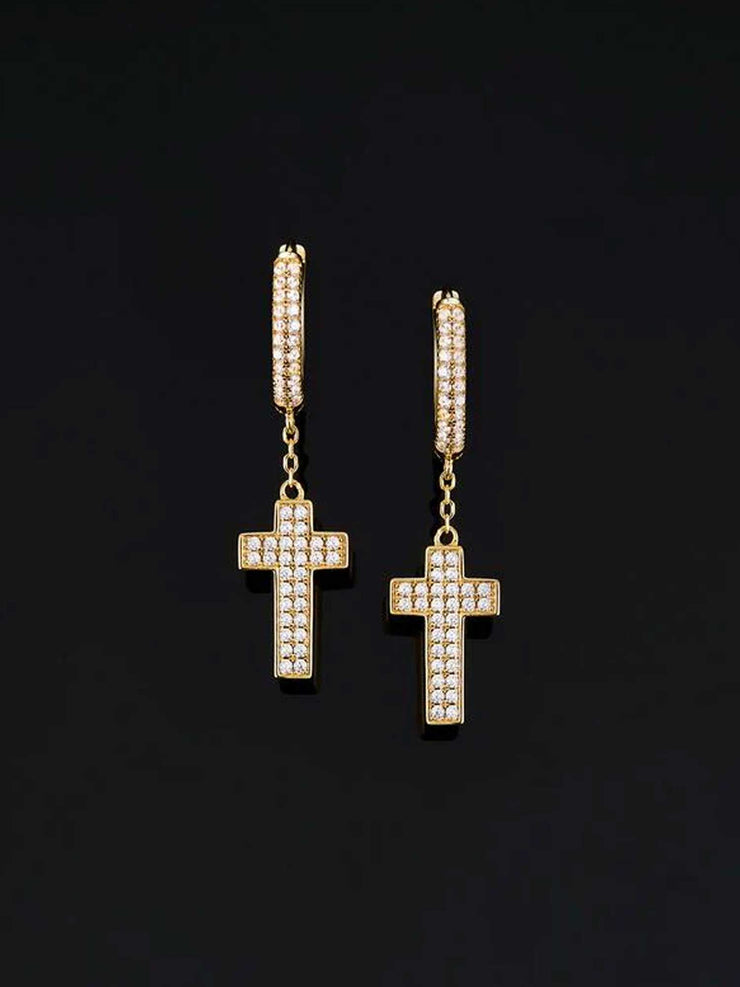 925 Sterling Silver Cross Earrings with  Double-sided drill