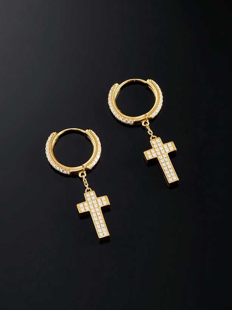 925 Sterling Silver Cross Earrings with  Double-sided drill