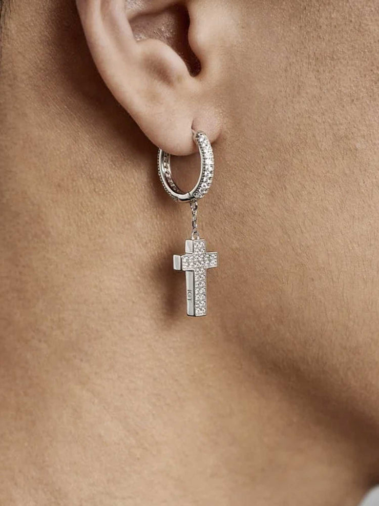 925 Sterling Silver Cross Earrings with  Double-sided drill