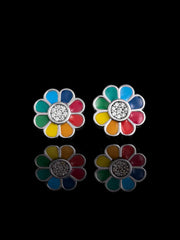 Mossanite Enamel Rainbow Hippie Flower Stud Earrings