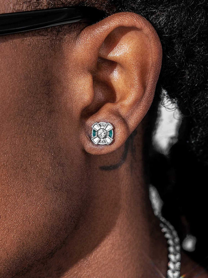 Mossanite Enamel Pinwheel Stud Earrings