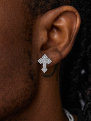 Moissanite Crucifix Cluster Stud Earrings