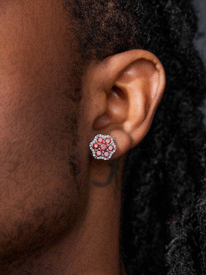 Moissanite Ruby Flower Cluster Stud Earrings