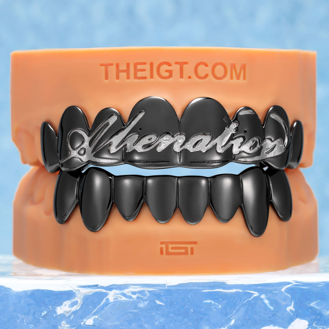 Pink Script Black Gold Grillz