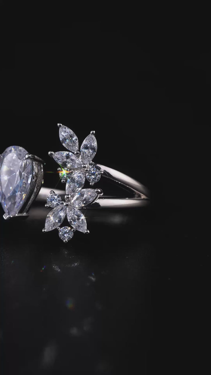 1.5CT Pear & Butterfly-Shape Moissanite Open Ring