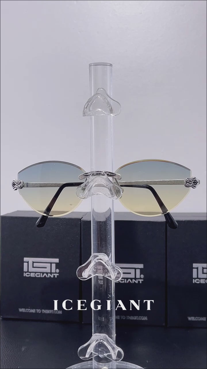 Vintage Engraved Scroll Rimless Sunglasses