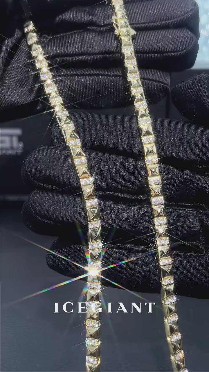 5MM Polished Pyramid Moissanite Tennis Chain