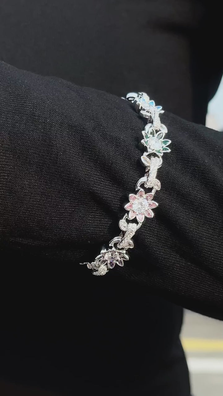 S925 Moissanite Multi Gemstone Flower Bracelet