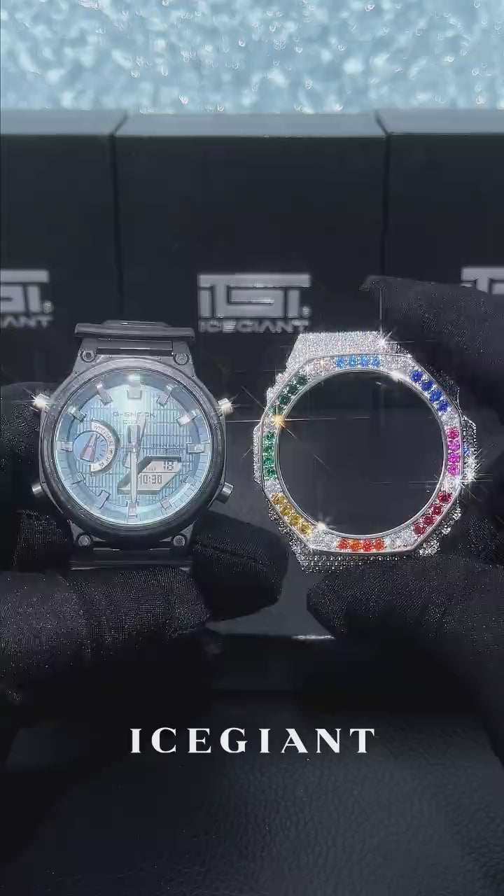 GM GBM 2100 Rainbow Gem White Moissanite Iced Bezel