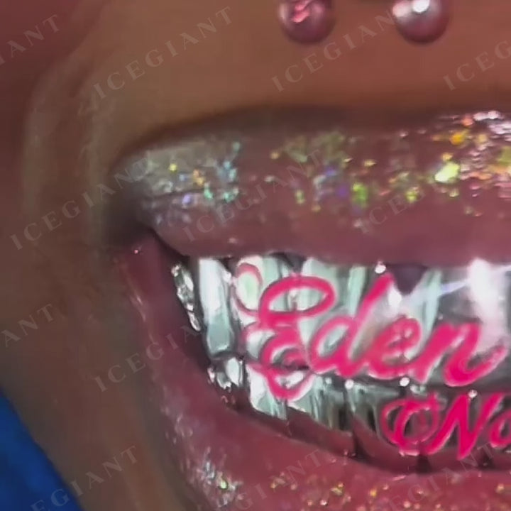 "Pink Script" Cross & Bow Grillz