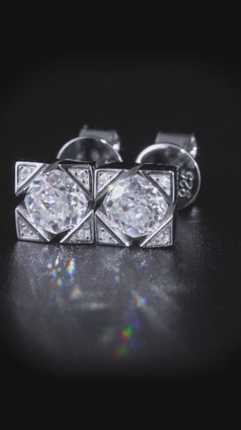 Solitaire Octagon Moissanite Square Cluster Stud Earrings