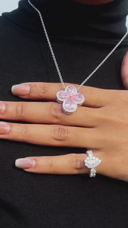 Pink Gemstone Moissanite Four Leaf Clover Adjustable Necklace