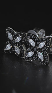 Black Moissanite & White Marquise Clover Earrings