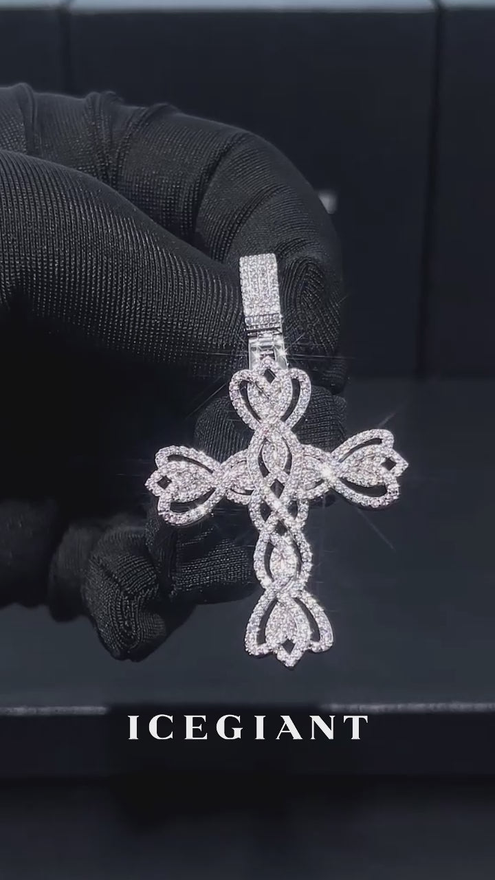 Pink Accent Moissanite Bloom Cross Pendant