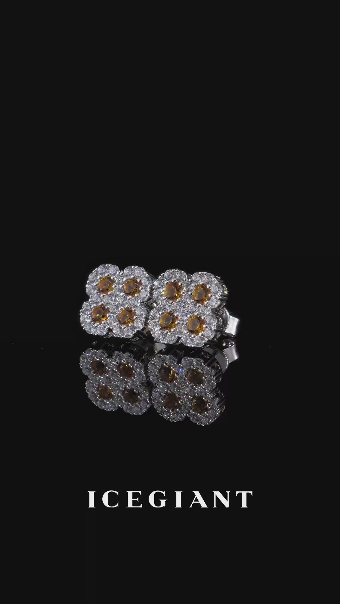 Yellow Gem Clover Moissanite Halo Stud Earrings