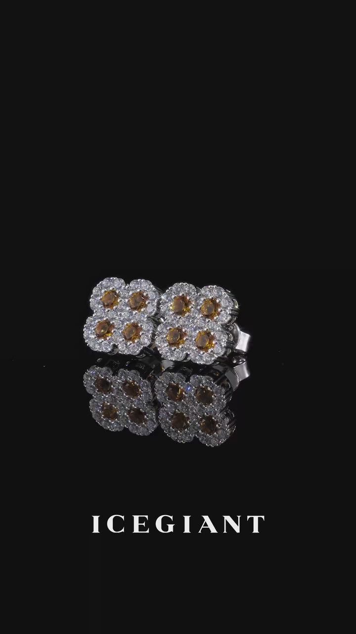 Yellow Gem Clover Moissanite Halo Stud Earrings
