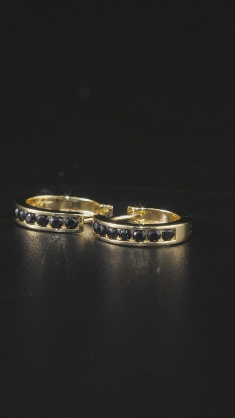 Black Moissanite Single Row Hoop Earrings