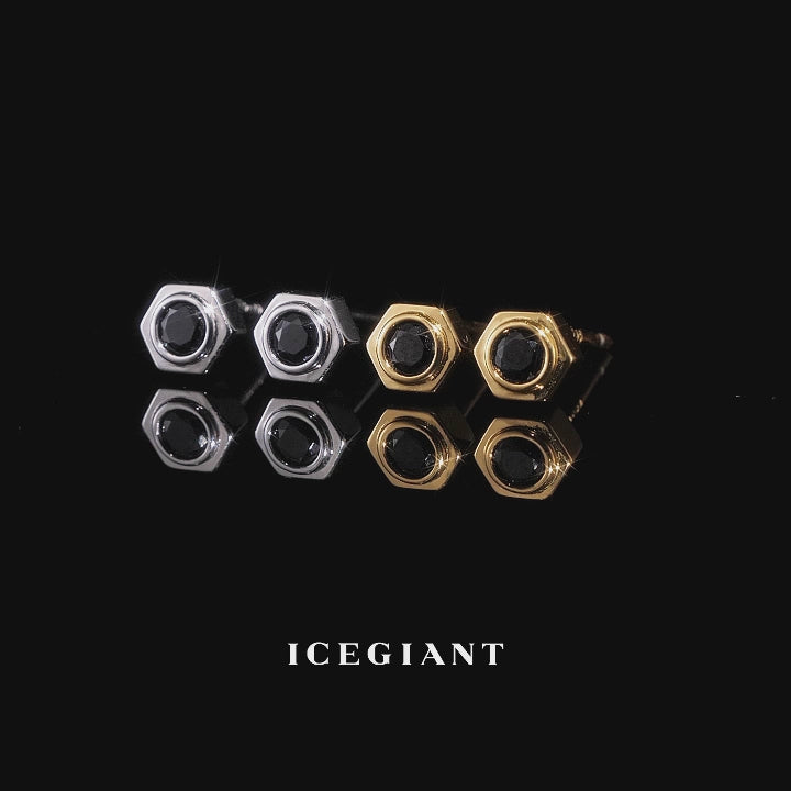 Hex Bezel Black Moissanite Stud Earrings