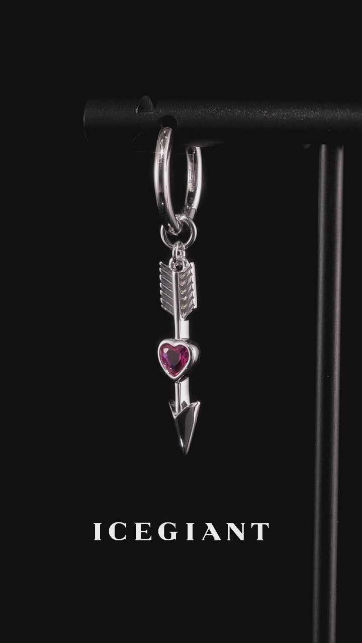 Cerise Heart Arrow Hoop Drop Earrings
