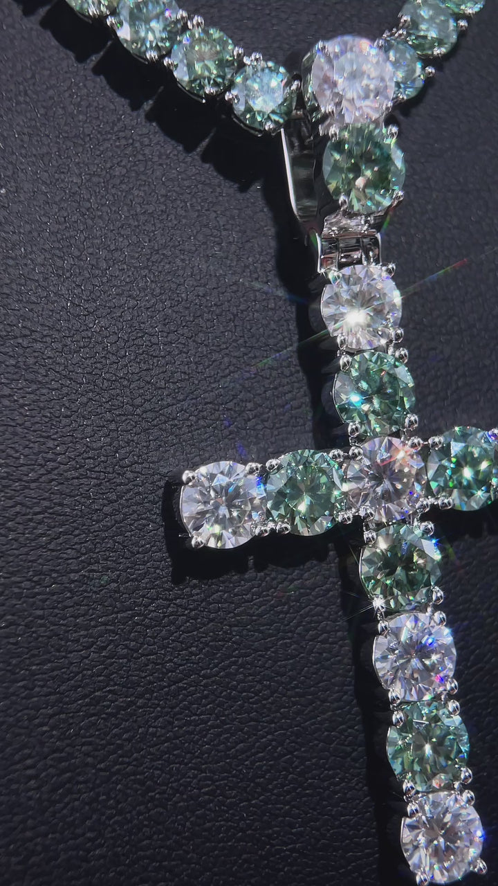 S925 13CT Blue & White Moissanite Cross Pendant