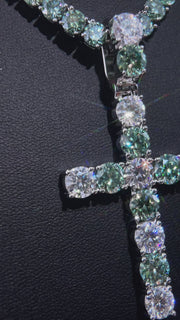 S925 13CT Blue & White Moissanite Cross Pendant