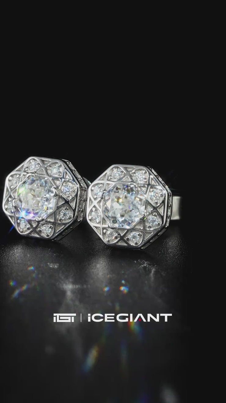 Octagonal Cut Moissanite Atomic Wire Earrings