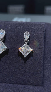 Princess & Pear Cut Moissanite Dangle Earrings-5.00CT Total