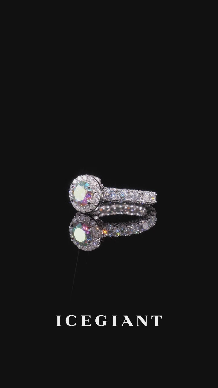 6.5mm Rainbow Moissanite Micro Pave Halo Eternity Ring