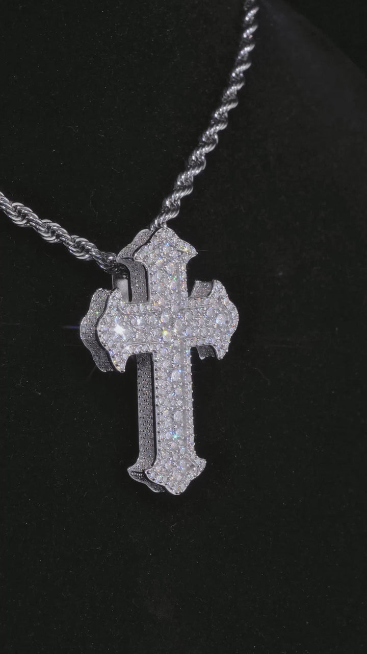 Mosaic Set Moissanite Cross Pendant