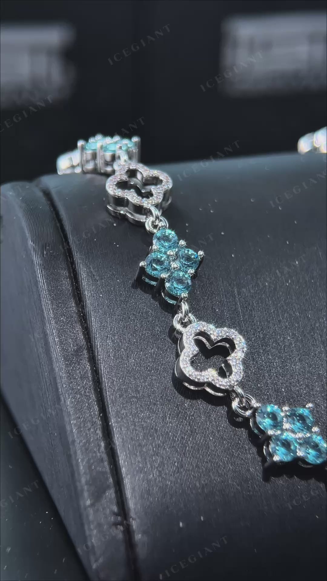 Blue & White Moissanite Four Leaf Clover Bracelet