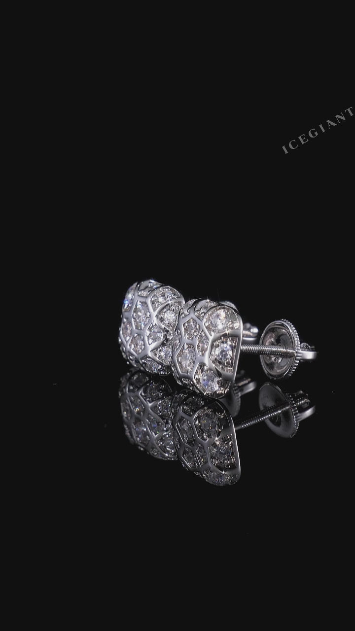 Irregular Grid Square Moissanite Stud Earrings