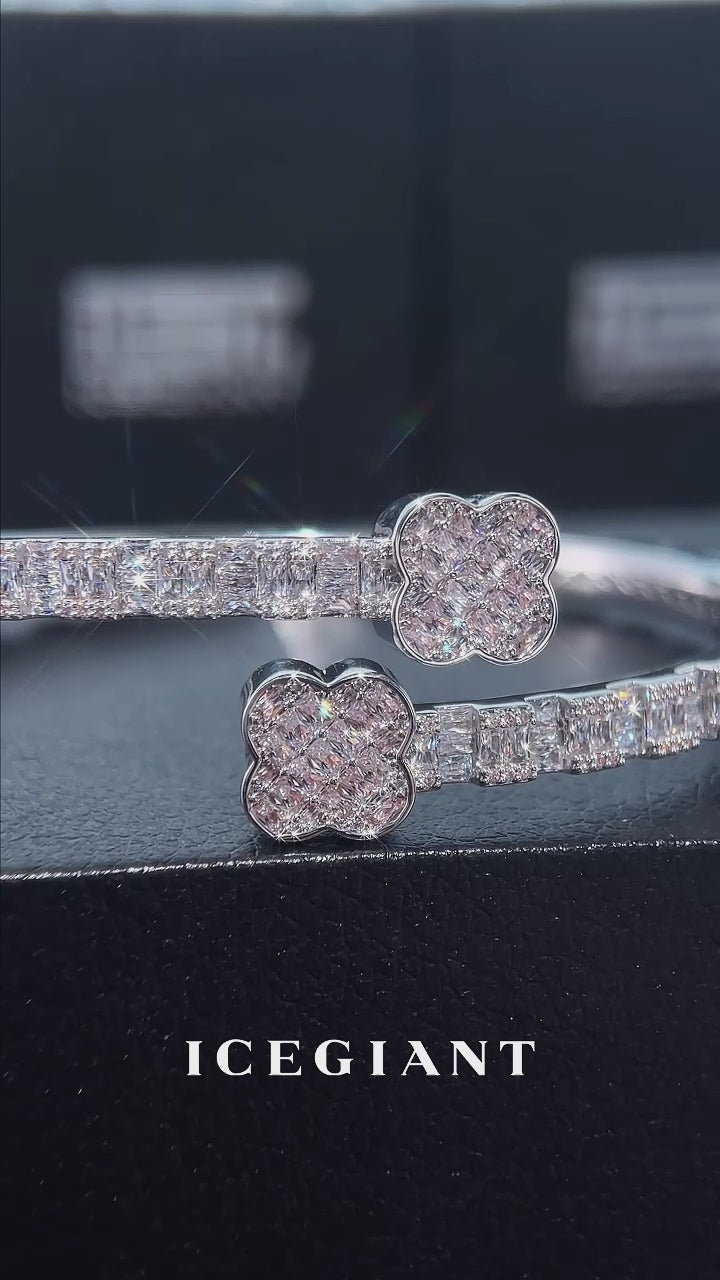 Baguette Clover Moissanite Bangle Bracelet