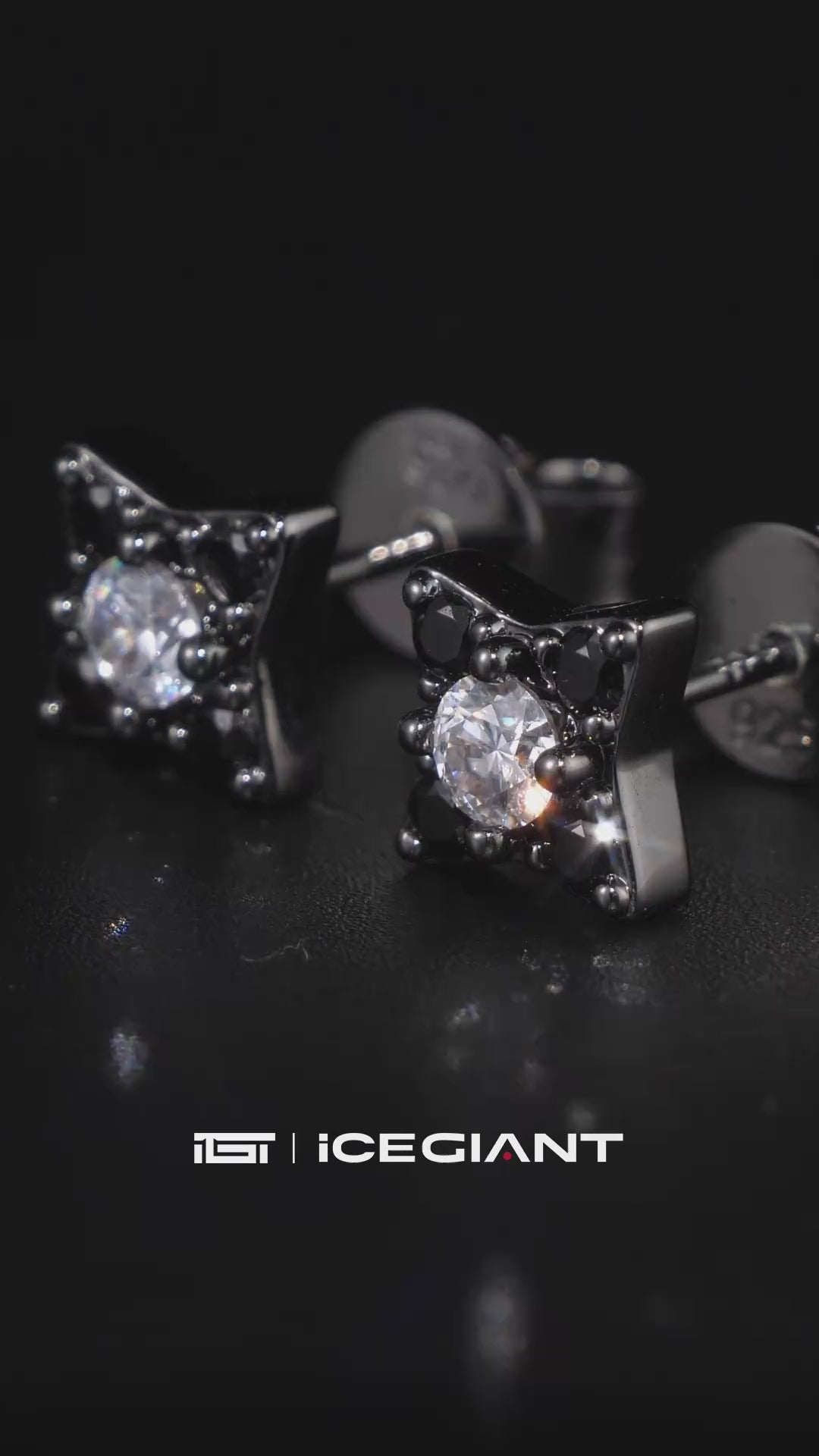 Black Gold Moissanite Four Pointed Star Stud Earrings