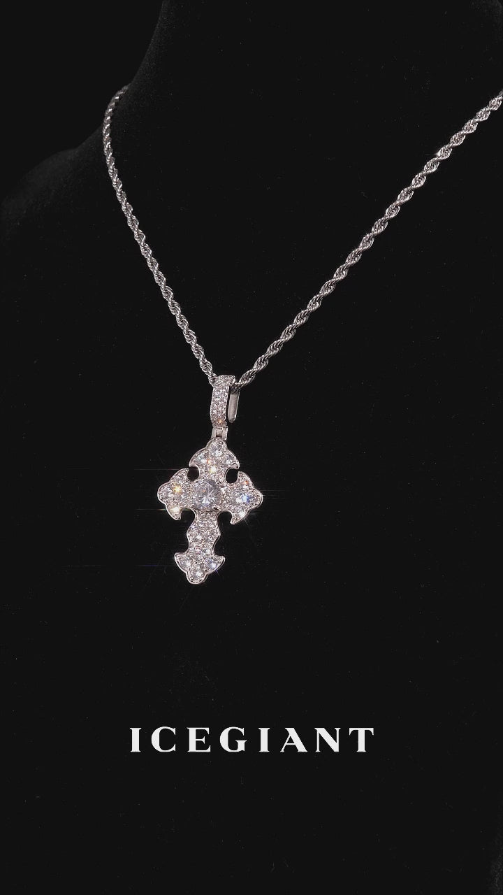 Mosaic Iced Petal 8mm Moissanite Cross Pendant